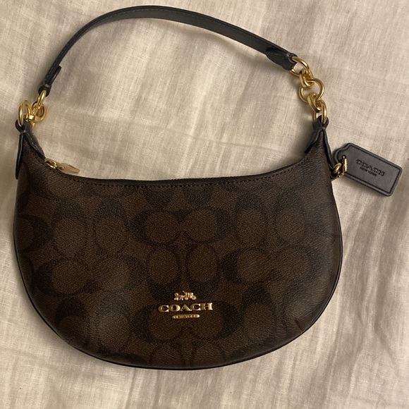 Coach Payton Dark Brown Shoulder Bag with Gold Accents - Picture 1 of 8